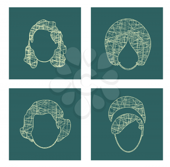Vector Collection of the Woman Hair Style Silhouettes. Retro Fashion. Pen strokes sketch