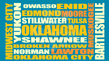 Image relative to USA travel. Oklahoma cities and places names cloud. 