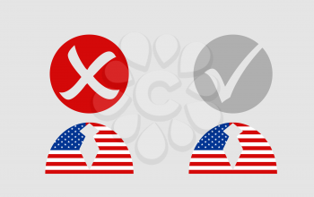 USA flag textured persons icon with vote mark. Image relative to parliament, president and others elections in United States of America