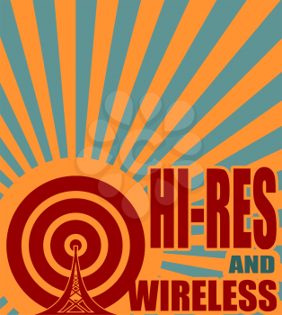 Wi Fi Network  Symbol . Mobile gadgets technology relative vector image. Hi res and wireless text on sun rays background