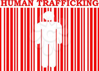 red barcode with human silhouette and human trafficking text within