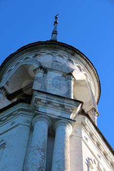 The Russian Orthodox Church in the Vologda city, Russia. Summer sunny day. Part of the bell tower