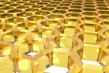 Perspective view on honeycomb . 3D rendering backdrop