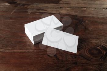 Photo of blank business cards. Mock-up for branding identity for designers. Blank template for your design.