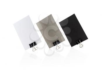 Three blank business card isolated on white.