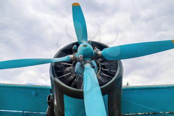 Engine and propeller of old vintage retro style airplane