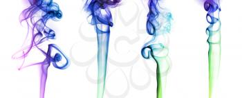 Set of abstract bright colored smoke on a white background