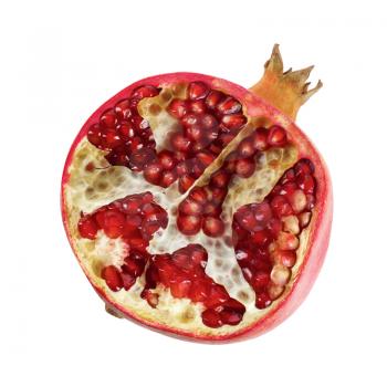 Half of ripe tasty pomegranate on a white background. Clipping path