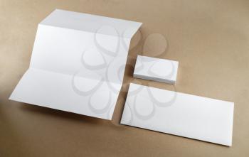 Blank corporate identity set on a table. Top view.