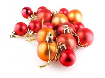 Red and orange christmas balls. Shallow depth of field.