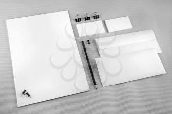 Blank stationery set with soft shadows on gray background.. ID template. Mockup for branding identity for designers.