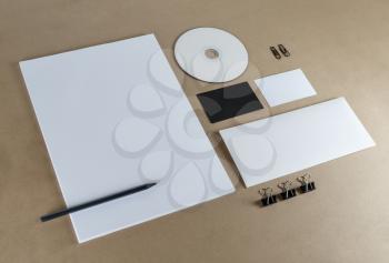 Blank stationery set on a table. Template for branding identity. 