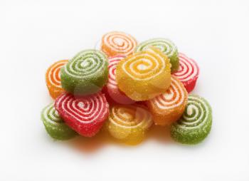 Colorful jelly candies. Sweets and sugar - marmalade. Selective focus on foreground.