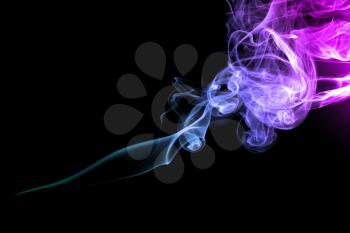 Abstract bright colored purple smoke on black background.