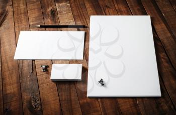 Blank stationery template. Blank letterhead, business cards, envelope and pencil. Mock-up for designers portfolios.