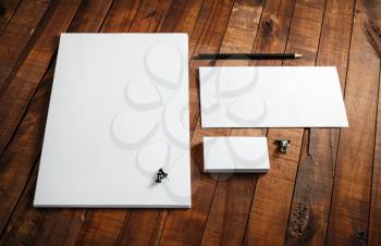 Blank stationery template. Blank letterhead, business cards, envelope and pencil. Mock-up for design presentations and portfolios.