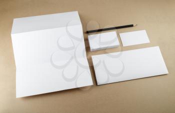 Blank stationery set on a table. Template for branding identity.