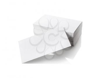 Photo of blank business cards isolated on white background. Template for branding identity. Mock-up for your design. Isolated with clipping path.