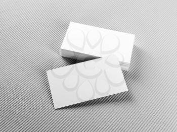 Blank business cards on gray background. Mockup for branding identity. Stack of blank business cards. Template for ID.
