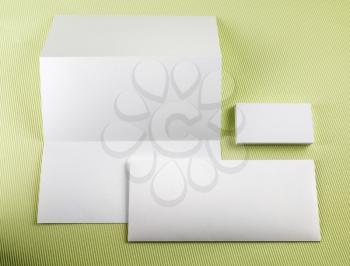 Template for branding identity for designers on green background. Top view. 