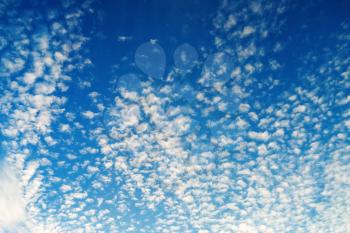 Tiny fluffy clouds in the blue sky. Sky with clouds background.