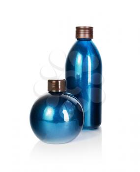 Blank cosmetic bottles on white background. Beauty product mock up. Isolated with clipping path.