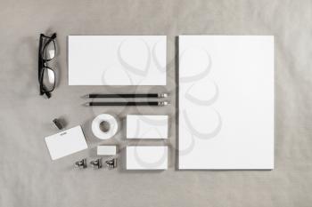 Blank corporate stationery mockup. Brand ID set. Top view.