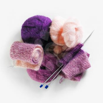 Yarn for knitting. Wool and knitting needles.
