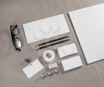 Blank corporate stationery template on craft paper background. Branding identity mock up.