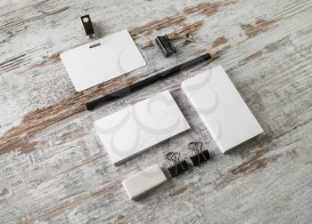 Branding stationery mockup on wooden background. Blank objects for placing your design.