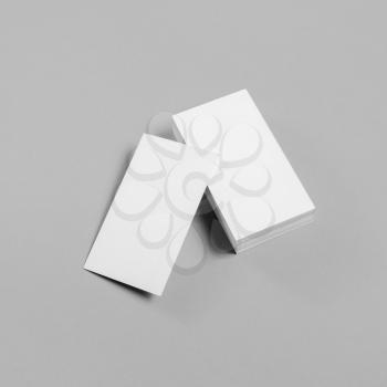 Photo of blank business cards on paper background. For design presentations and portfolios. Responsive design mockup.