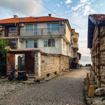 Nesebar, Bulgaria - September 05, 2014: Street in old town of Nessebar. Bulgarian Black sea coast. Nesebar is a UNESCO World Heritage Site.