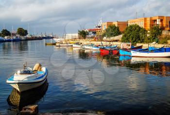 Nesebar, Bulgaria - September 05, 2014: Boats in the bay. Bulgarian Black sea coast. Nesebar is a UNESCO World Heritage Site.