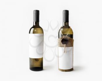 Two wine bottles with blank labels. Template for placing your design.