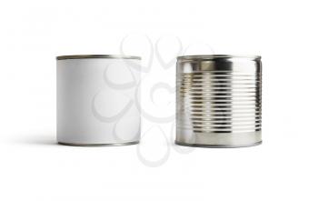 Two blank tin cans isolated on white background. Clipping path.