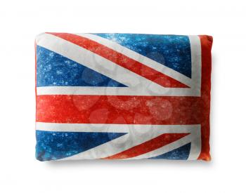 British flag pillow isolated with clipping path on white background. Union Jack.