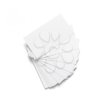 Blank business cards on white background. Template for ID. Isolated with clipping path. Top view.