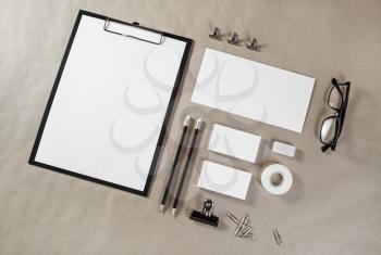 Blank stationery set on paper background. ID template. Mockup for branding identity for designers.
