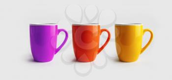 Three ceramic mugs. Cups for coffee or tea. Ready for your design.
