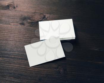 Photo of blank business cards. Template for branding identity.
