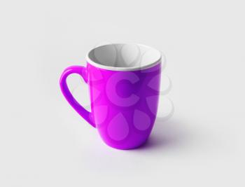 Blank purple mug for coffee or tea. Cup mock-up.