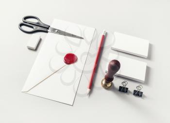Blank stationery set on paper background. Mock-up for branding identity. Template for design presentations and portfolios.