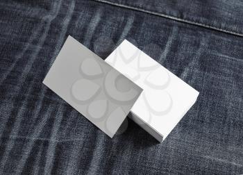 Business cards mockup on denim background. Template for branding identity.