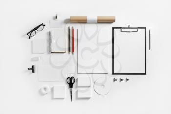 Corporate identity template. Blank stationery mock up on paper background. Flat lay.