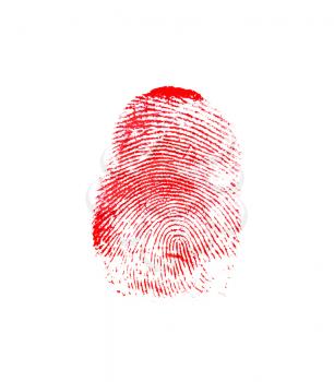 Red thumb fingerprint on white background. Finger print.