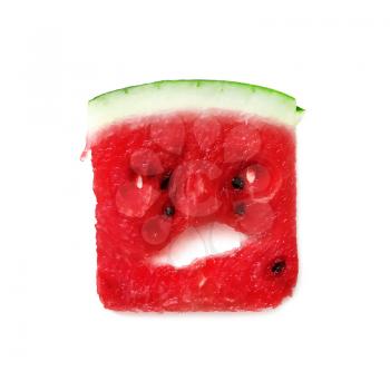 Angry watermelon character on white background. Watermelon character emoji. Piece of watermelon.