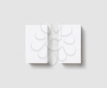 Blank white business cards on light gray background. Mockup for branding identity. Isolated with clipping path. Flat lay.
