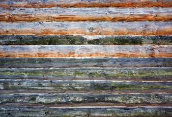Vintage wooden logs wall background. Weathered wood texture.