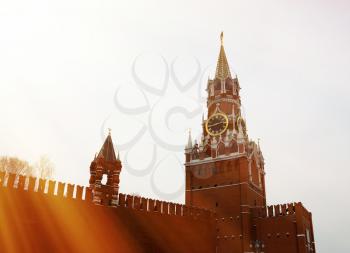 Moscow Clock Tower on Red Square background