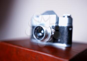 Vintage rangefinder camera bokeh background